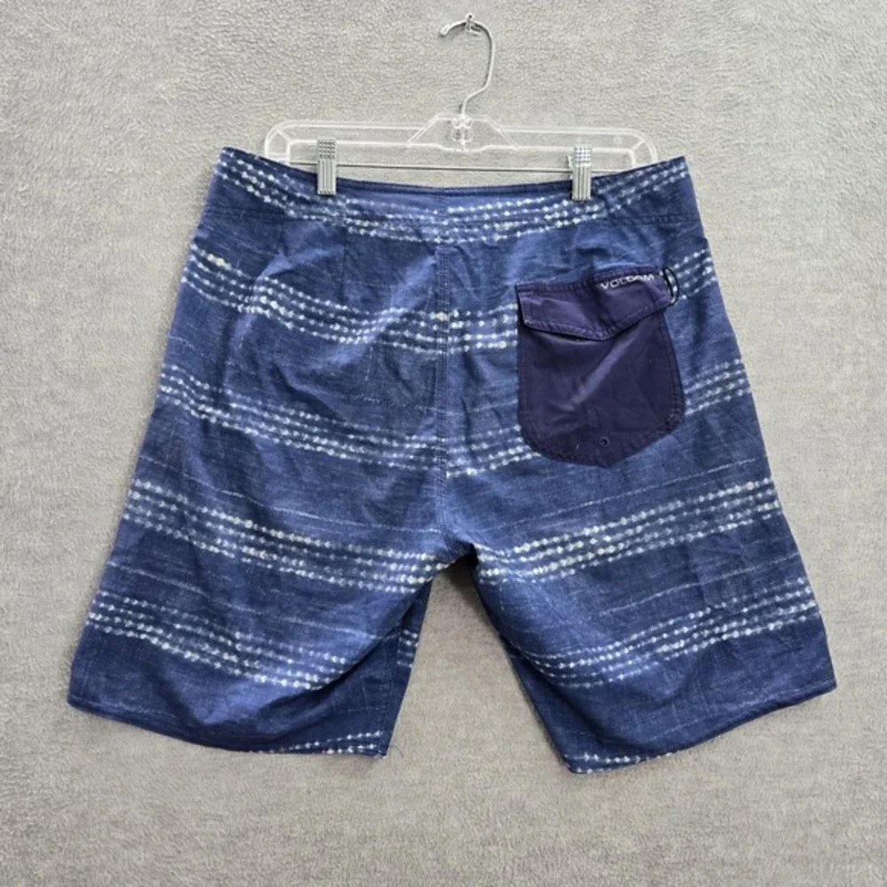 Volcom Men Swimwear 33 Blue Boardshorts Striped Lido Carillo‎ Cargo Pockets
